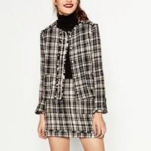 Zara Tweed jacket with pearl-effect buttons-Size M